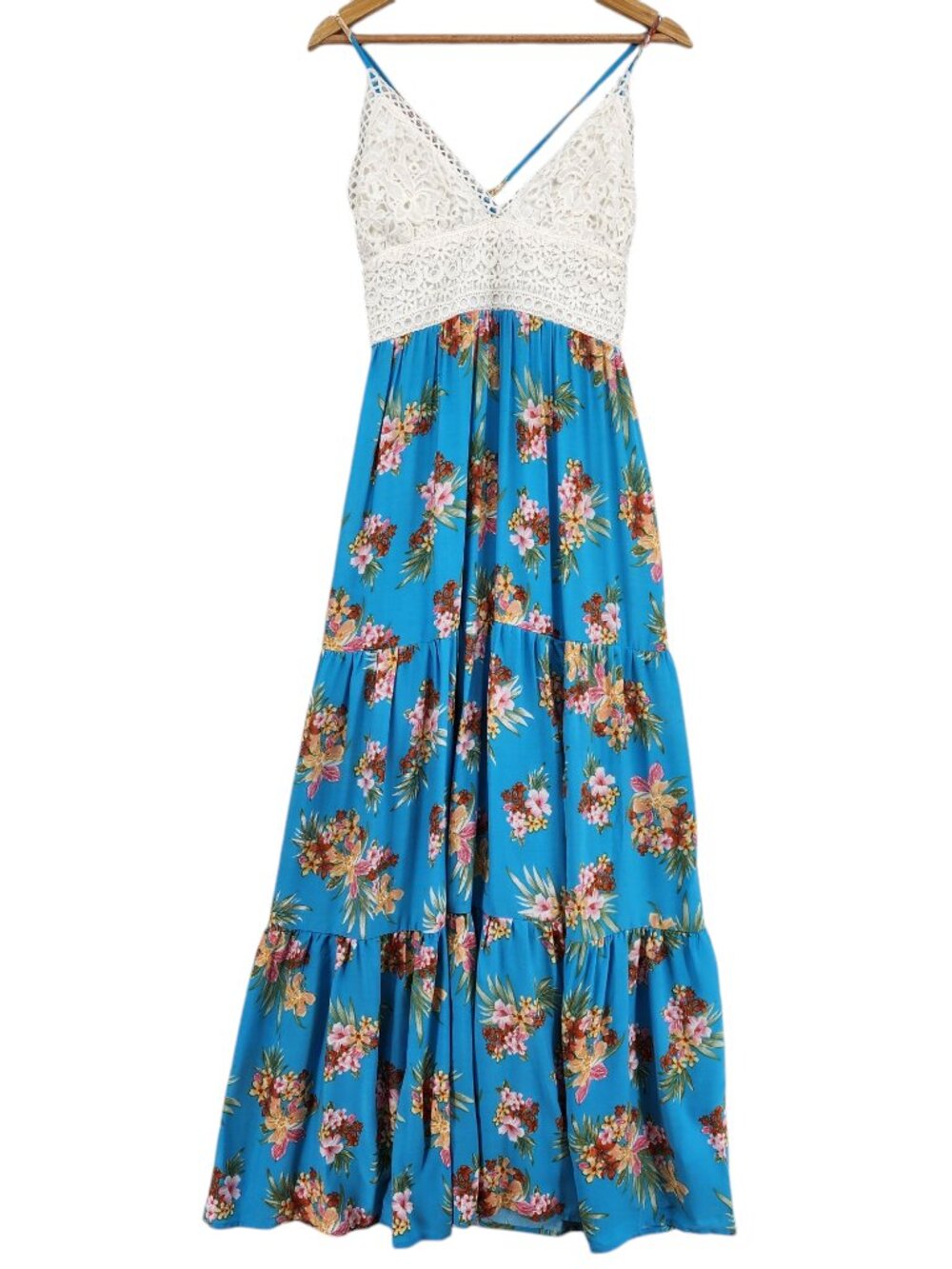 Love & Piece Collection Boho Floral Maxi Dress Size M Lace Bodice Cottagecore Be